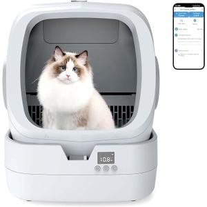 Automatic Cat Litter Box Self Cleaning - APP Control - Weight Monitoring - Ultra-Quiet, Medium Cats and Kittens Litter Box, Safe Anti-Pinch【Assembly Required】- Grey