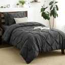 CozyLux Twin XL Comforter Set Dark Grey, 5 Pieces Twin Extra Long Pintuck Bed in A Bag for College Dorm, All Season Bed Set Gift, Pinch Pleat Bedding Set with Comforter, Sheets, Pillowcase & Sham