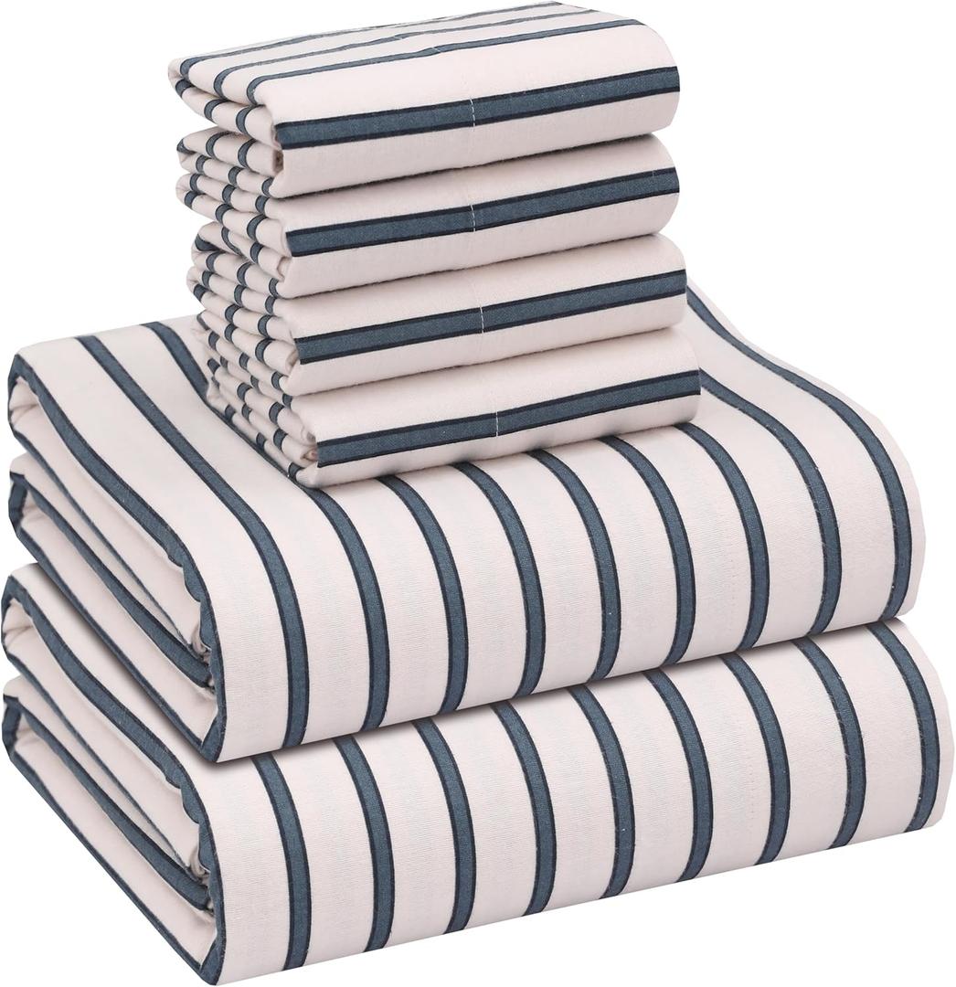 RUVANTI Flannel Sheets California King Size 6 Pcs - 100% Cotton Brushed Cal King Bed Sheets Set, Deep Pockets 14 Inches, All Seasons Breathable, Extra Soft & Comfy, Navy Mood