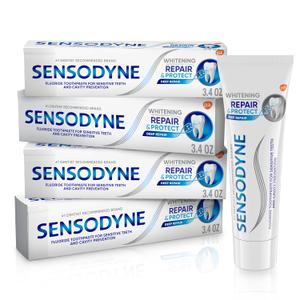 Sensodyne Repair and Protect Whitening Toothpaste, Toothpaste for Sensitive Teeth and Cavity Prevention, 3.4 oz (Pack of 4), BBD 06/2027
