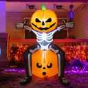 COMIN Halloween Inflatables 5FT Skull Skeleton Pumpkin Head with Built-in LEDs Blow Up Yard Decoration for Holiday Party Indoor, Outdoor, Yard, Garden, Lawn