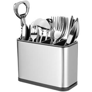 uxcell Kitchen Utensil Holder, Stainless Steel Square Partition Storage Cooking Utensil Holder 4 Compartment 7.1" Caddy Flatware Countertop Organizer, Silver Tone