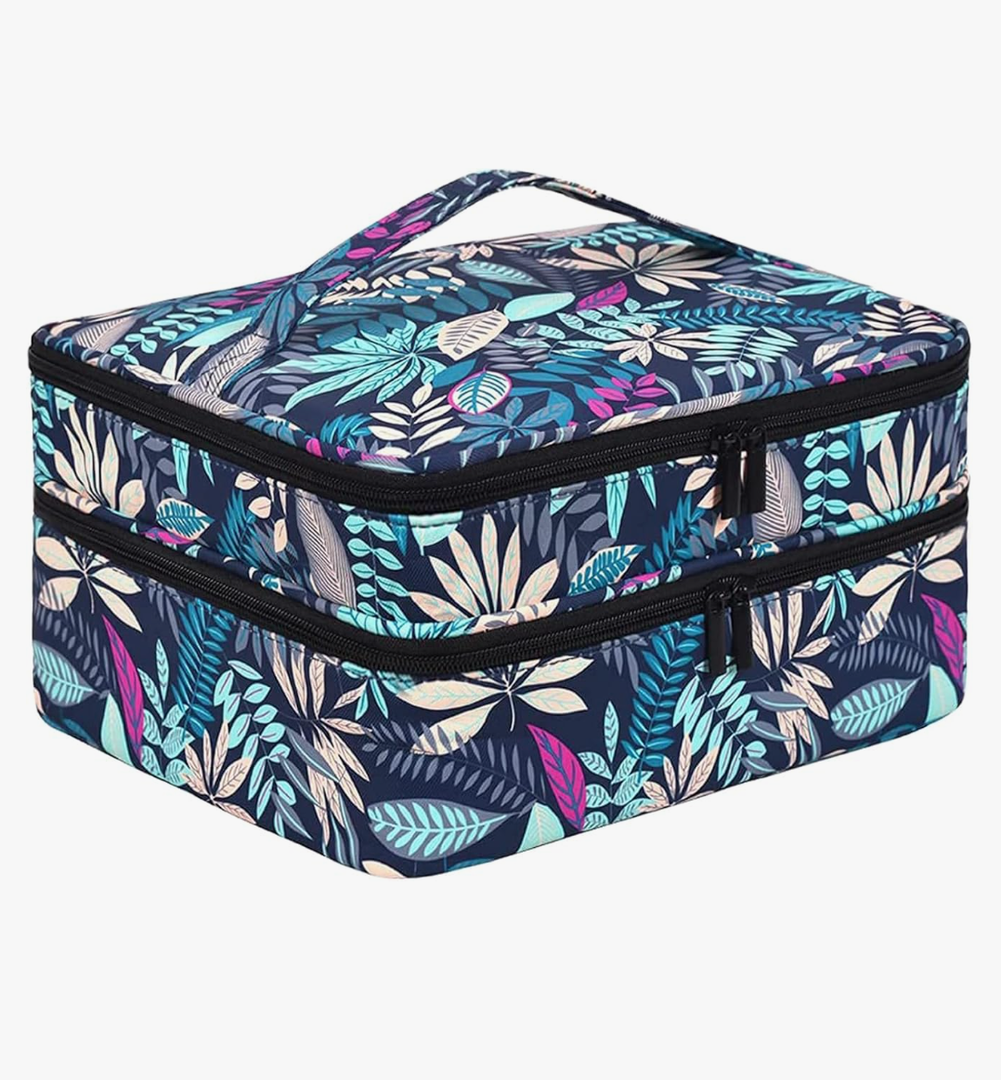 Double-Layer Nail Polish Organizer-Holds 42 Bottles, Nail Polish Storage with Handle, Nail Bag Organizer Case for Professional Manicure Kit & Travel (Leaf, 42 Bottles-Small)