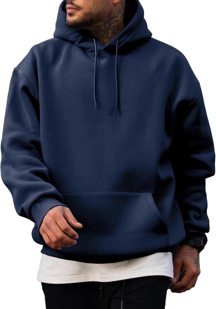 JMIERR Mens Casual Cotton Hooded Collar Drawstring Hoodies Pullover Sweatshirts Casual Long Sleeve Shirts (5X-Large, Blue)