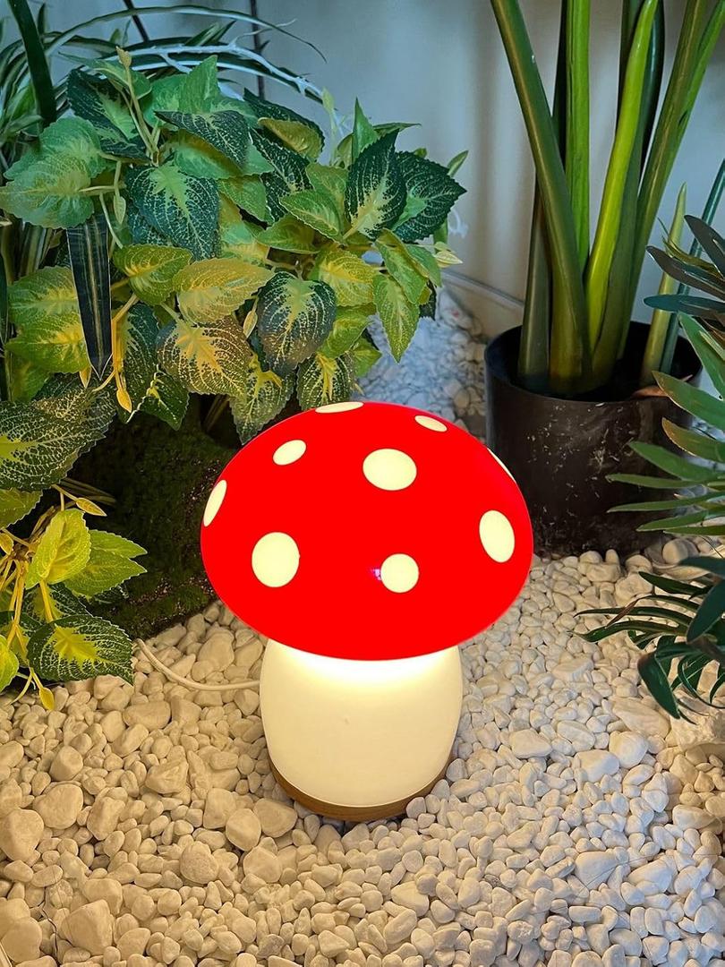 BECCOBEAT Mushroom lamp for Bedroom Night Light Glass Vintage Retro Funky Cute Lamp Small Lamps Bedrooms Bedside Bed Side Table Nightstand Desk Aesthetic Cottagecore 70s Room Decor (RED) (B01)