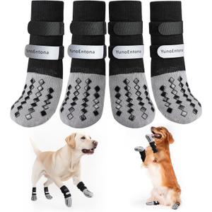 Non Slip Dog Socks to Prevent Licking Paws - for Hardwood Floors Anti Slip - Grippy Socks for Senior Dog - Double Elastic Reflective Straps Prevent Scratching for Hot Pavement. (Grey, M)