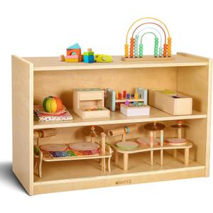 wingyz Wooden Storage Cabinet, 2-Tier Kids Toy Storage Organizer, Spacious Montessori Kids Bookshelf, Toy Shelf Storage Organizer for Playroom Classroom Nursery Study Room Living Room, 36"D x 13"W x 25.5"H