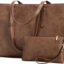 LOVEVOOK Laptop Bag for Women, Vintage Leather Works Computer Tote Bag, 15.6-Inch Large Capacity Shoulder Bag Set with Clutch Purse, Professional Business Briefcase for Office Lady, 2Pcs, Brown