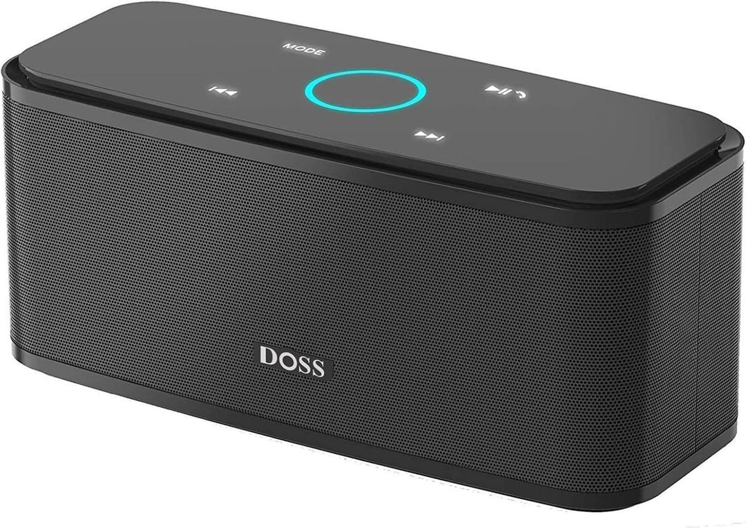 DOSS SoundBox Touch Wireless Bluetooth Speaker with 12W HD Sound and Bass, IPX5 Waterproof, 20H Playtime, Handsfree, for Office, Home, Outdoor, Travel-Upgraded (Black)