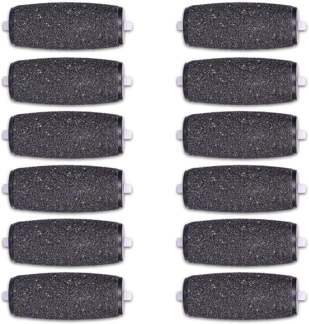 12 Extra Coarse Replacement Roller Refill Heads Compatible with Amope Pedi Refills Electronic Foot File (Black)