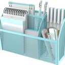 DALTACK Magnetic Pencil Holder - 3-Grid Mesh Shelf for Whiteboard, Refrigerator & Locker - Organizer for Home, School & Office, Blue