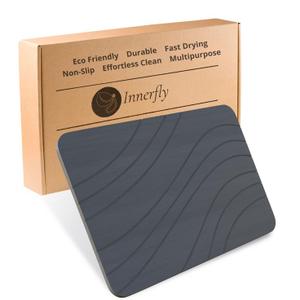 Innerfly Stone Bath Mat Size 23.5"x 15"inch, Stone Mat with Wave Design Bath Stone, Quick Dry Bath Stone Mat, Diatomaceous Earth Bath Mat Non-Slip (Dark Grey)