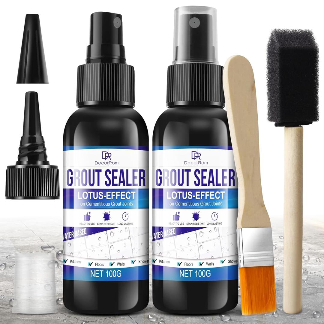 Grout Sealer, Waterproof Tile Sealer for Shower Tile, Floor, Kitchen - 2-in-1 Spraying & Squeezing Application - Clear Fast Dry Stain Resistant Grout Sealant for Bathroom, Shower, Marble