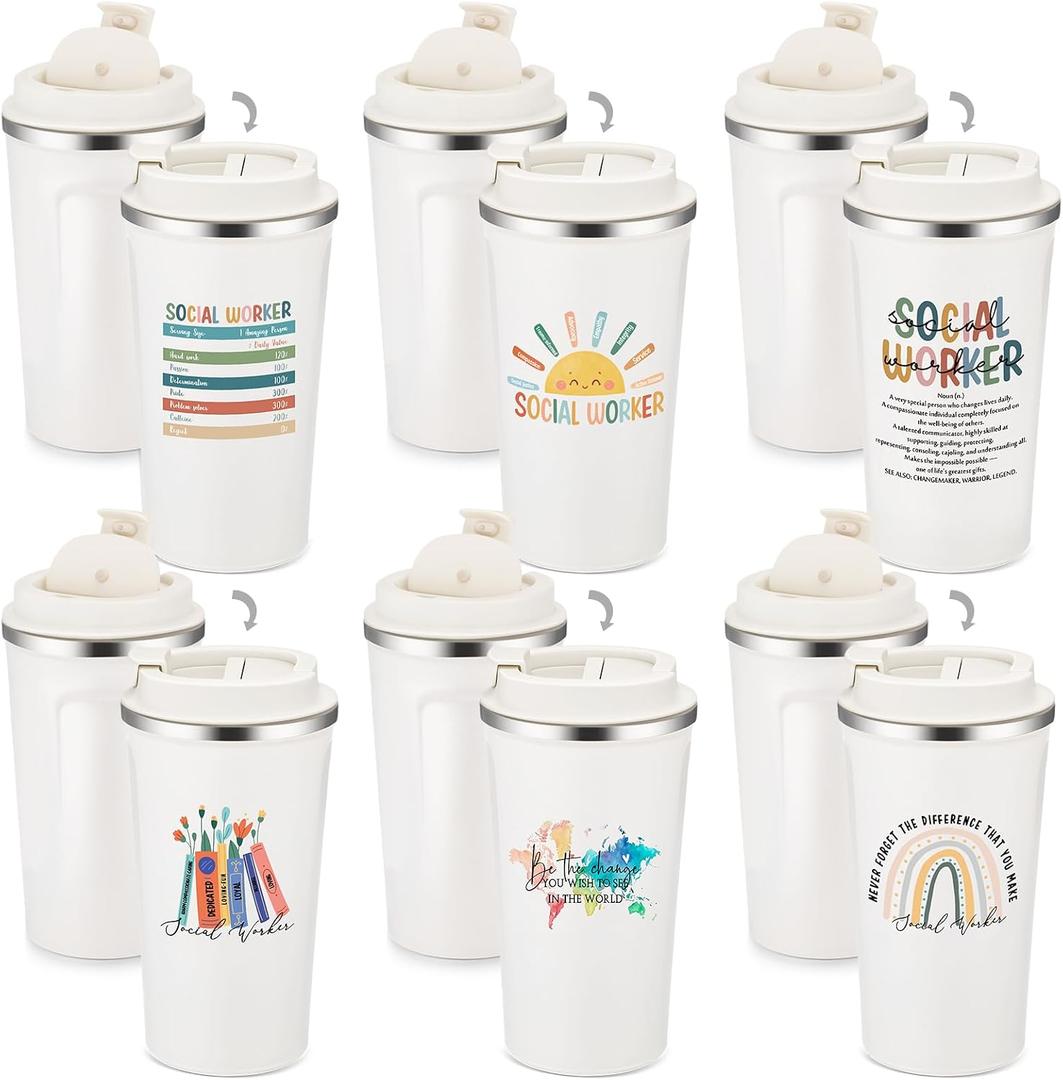 Yungyan 6 Pcs Graduation Gift for Bsw Msw Dsw Social Worker Appreciation Gifts for Women Men Coworker Office Stainless Steel Insulated Tumblers Coffee Travel Mug Cup with Lid