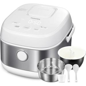 TOSHIBA Induction Heating Rice Cooker - Low Carb, Low Sugar, Digital Steamer, 5.5 Cups (Uncooked), 8 Cooking Functions, 24H Timer & Auto Keep Warm, Silvery white