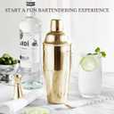 KITESSENSU Cocktail Shaker Set, Stainless Steel Bartending Kit with 25 Ounce Cocktail Shaker with Built in Drink Strainer, Measuring Jigger, Mixing Spoon & Drink Recipe Guide, Gold