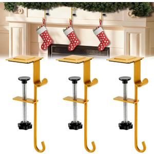 Garland Hangers for Mantle,Heavy Duty No Drill Fireplace Stocking and Garland Hanger,2-in-1 Adjustable Stocking Hangers for Mantle, Sturdy Metal Stocking Holders for Christmas Decorations(3pcs)