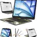 Transparent Keyboard Case for iPad Air 13 Inch (M3/M2 2025/2024) & iPad Pro 12.9 Inch (6th/5th/4th/3rd Gen), 7-Color Backlit Wireless Keyboard with Touchpad, 360 Rotating Stand, Pencil Holder, Black