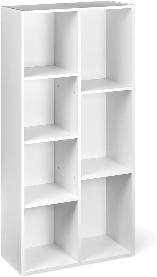 Amazon Basics 7 Cube Organizer Bookcase, Storage Shelf for Home and Office, Display Storage Organizer, Sturdy with Easy Assembly, 9.25"D x 19.49"W x 41.73"H, White, 9.3 D x 19.5 W x 41.8 H in