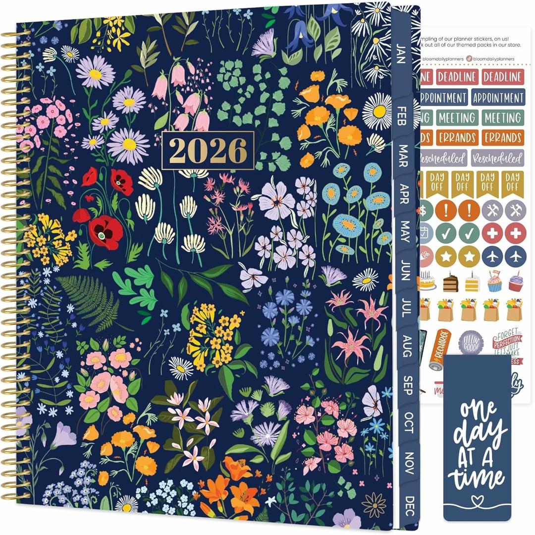 3 x bloom daily planners 2026 Planner (January to December) - 8.5” x 11” Weekly & Monthly Dated Agenda Organizer Book with Stickers & Tabs - Flexible Soft Cover - Garden Party, Navy