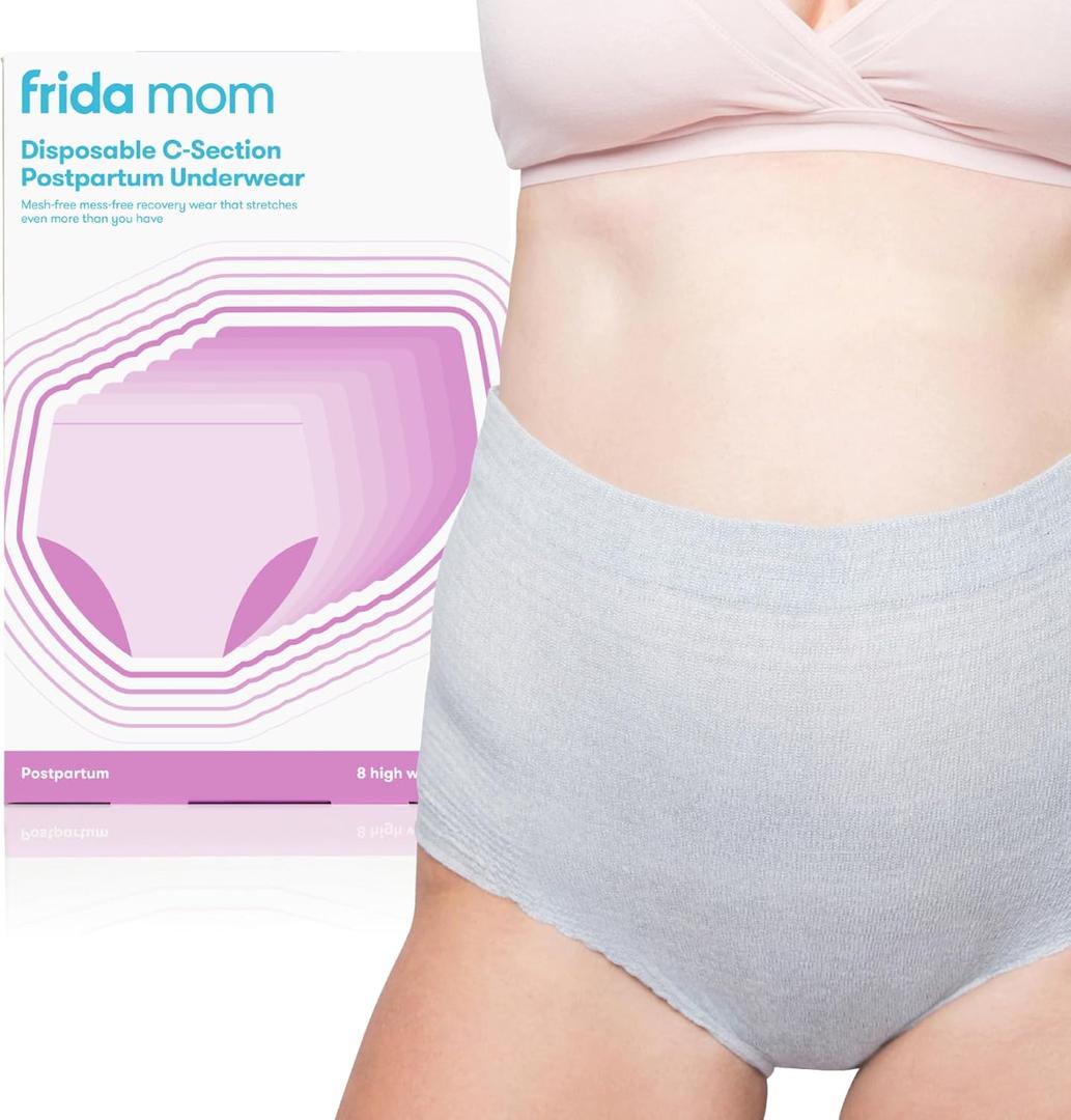 Frida Mom Women's Postpartum Underwear for C-Section Recovery, Disposable High Waist, Seamless with Stretchy Support, Postpartum Essentials, Size Regular (Waist 28"-42" Stretched), 8 Count, Gray 
