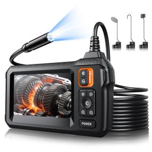 Endoscope Camera with Light, Inspection Borescope Camera with 4.3" IPS Screen, 1920P HD with 8 LED Lights, 16.6FT Semi-Rigid Cord Bore Scope, IP67 Waterproof Endoscope for Sewer, Tools(Orange)