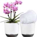 QCQHDU 2 Pack 7.2 Inch Orchid Pots with Holes for Repotting, Double-Layer and Self Watering Orchid Pot with Good Air Circulation (White & Black)