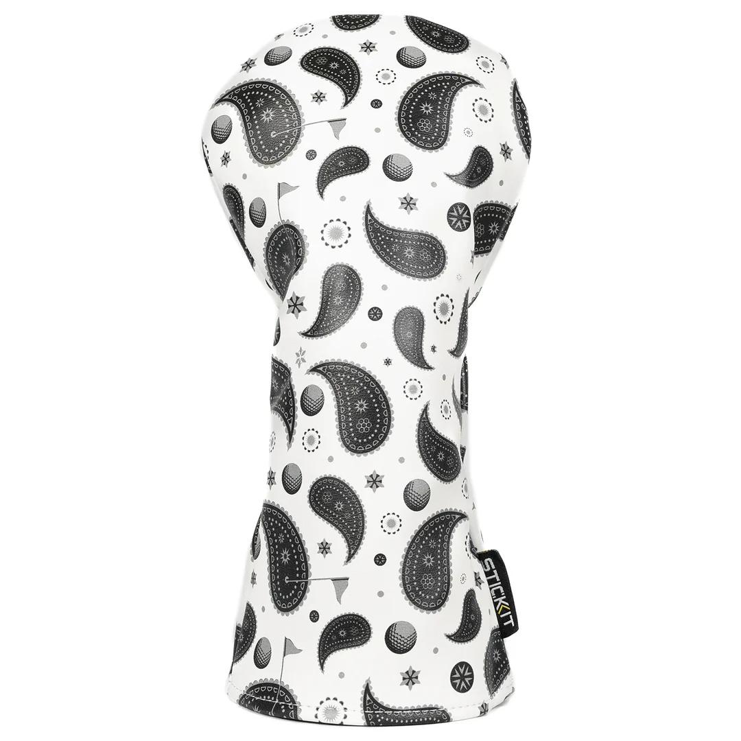 The Original STICKIT Magnetic Driver Head Cover - Black Paisley | Premium Leather Golf Accessory with Industrial Magnetic for Easy Attachment and Travel | Protect in Style | Fits Most Drivers
