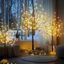 3 Pack Birch Tree with LED Lights 4FT 5FT 6FT, Black Prelit Christmas Tree Set, Lighted Artificial Trees for Indoor Outdoor Christmas Wedding Party Decorations (Brown)