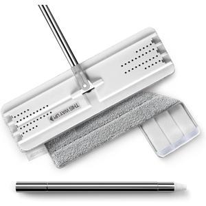 JOYMOOP Flat Mop, Microfiber Floor and Wall Cleaner, 60" Long Handle with 15" Flat Head with a Pad - White