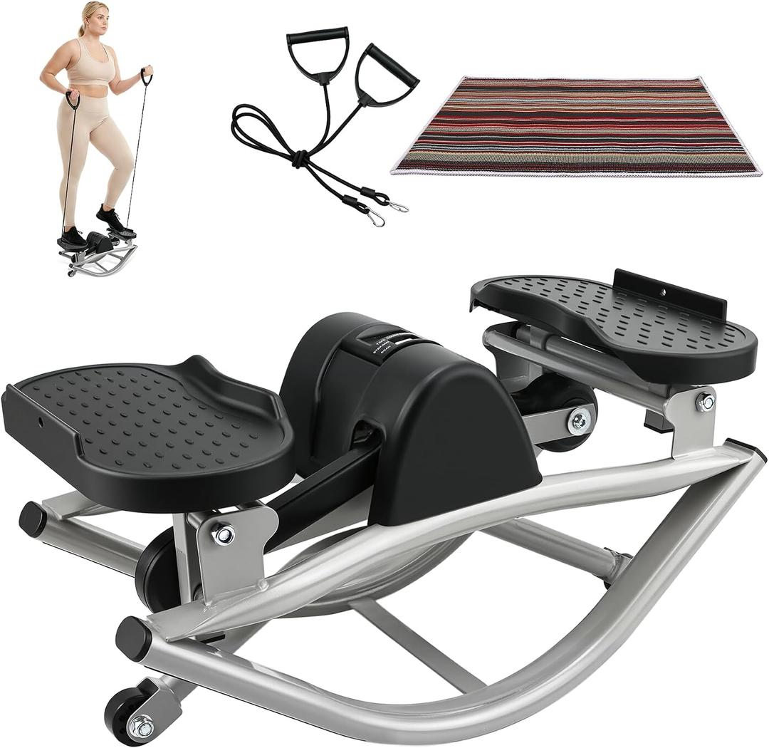 Rock Stepper, Side to Side Rocker Machine, Steppers for Exercise at Home, U-Shaped Rock Stepper Machine with Digital Display & Resistance Bands250 LBS Loading Capacity Exercise Equipment