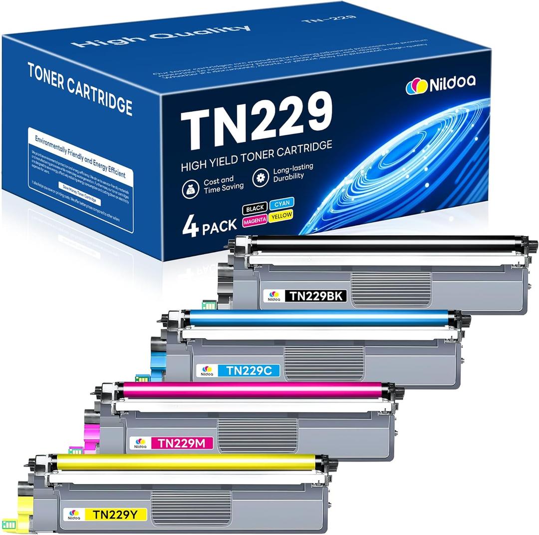 TN229 Toner Cartridges 4 Pack Replacement for Brother TN229BK/C/M/Y TN-229 MFC-L3720CDW MFC-L3780CDW HL-L3280CDW Printer Ink Cartridge(TN2294PK Black Cyan Magenta Yellow)