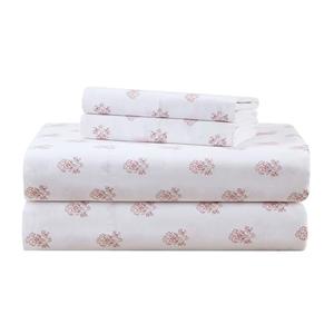 Comfort Spaces 100% Cotton Sheets Cal King, Breathable, Naturally Cool Cotton Sheets, Soft Cotton Bed Sheets with 14" Elastic Pocket Fits up to 16" Mattress, All Seasons Sheet Set, Floral Pink 4 Piece