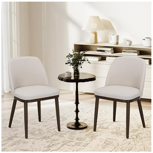 COLAMY Upholstered Dining Chairs Set of 2, Modern Kitchen Chairs with Back, Fabric Side Chair with Wood Legs for Dining Room Kitchen Restaurant, Beige