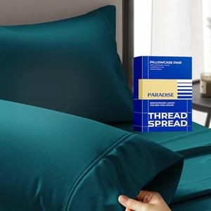 Thread Spread 100% Egyptian Cotton King Size Pillow Cases Set of 2 - Luxury 1000 Series Paradise Collection Pillow Cases King Size (Teal), Soft Cooling Hotel Egyptian Cotton Pillowcases