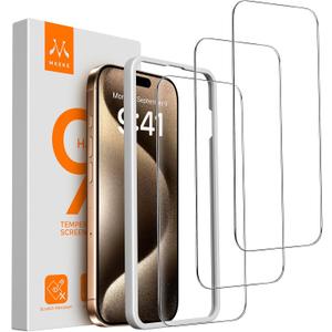 4 x Mkeke Screen Protector for iPhone 15 Pro, 3 Pack Tempered Glass [9H Hardness] [Military-Grade Drop Protection] [Sensitive Touch] [Easy Installation Frame] [HD Clear] for 6.1 inch