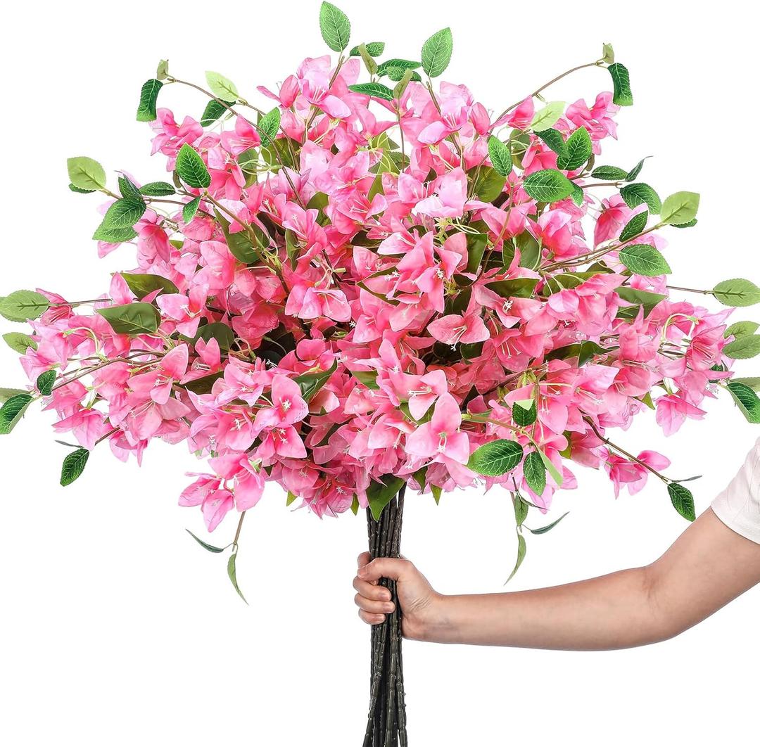 30 Pcs Artificial Faux Bougainvillea Fake Flower Silk Bougainvillea Branches UV Resistant Outdoor Indoor Decoration for Wedding Home Centerpieces Outside Decor (Pink)