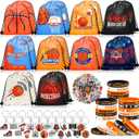 Grneric 110 Pcs Basketball Party Favors Drawstring Backpack with Keychains Silicone Bracelets Stickers for Sports Birthday Supplies Goodie Bags Basketball Themed Gifts