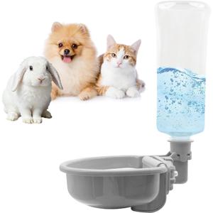 VANNON 23oz Pet Water Bottle, Gravity Dog Water Bowl Dispenser for Cage, Anti-Overflow Water Dispenser for Small Dogs, Cats, Rabbits and Other Small Animals, BPA Free, Grey