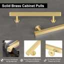 QOGRISUN 2-Pack Solid Brass Cabinet Handles, Gold Square T Bar Cabinet Pulls, 6-1/4 Inch Hole Center for Kitchen Dresser Drawer Cupboard, Brushed Brass Finish