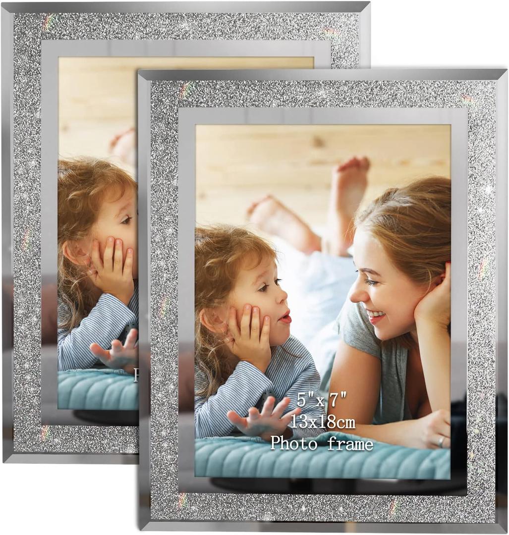 Calenzana 5x7 Picture Frame Sparkle Glass Photo Frames for Tabletop, Set of 2