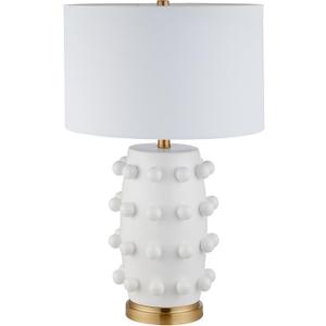 Henn&Hart 25.5'' Modern 1-Light Ceramic Table Lamp with Spherical Orbs on Lamp Body with White Fabric Drum Shade for Living Room, Bedroom, or Office, Matte White