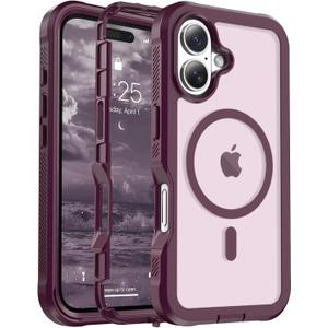 Magnetic for iPhone 16 Case, [Compatible with MagSafe][Military Grade Drop Protection][Heavy Duty Protection][Non-Slip][Shockproof] 2-Layer Durable Bumper Phone Case 6.1''-Wine Red