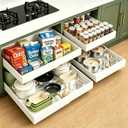 Expandable Pull Out Cabinet Organizer, No-Drill Pull Out Drawers, Roll-Out Shelf with Adhesive Pad & 3 Slide Rails for Framed Cabinets, Kitchen Pantry, 21" Deep, 12.2"-20.4", White, 4 Pack