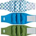 wegreeco Small Dog Diapers Male,Reusable Belly Bands for Male Dogs,Washable Doggie Puppy Male Diapers Wraps,Medium Large Size (5 Pack Large, Blue Coffee Checkerboard)