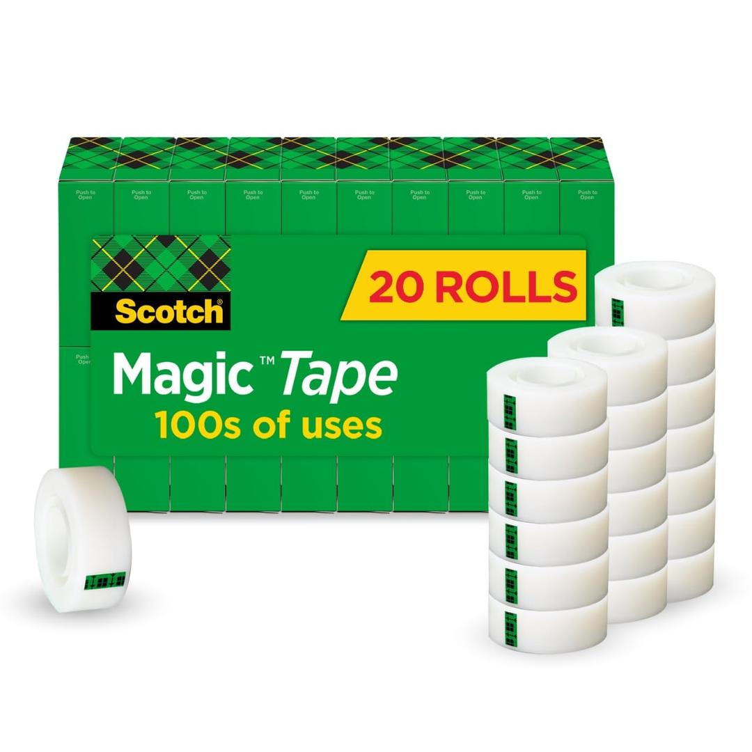 Scotch Magic Tape, Invisible, Repair Christmas Cards and Use as Holiday Gift Wrap Supplies for Christmas, 20 Tape Rolls