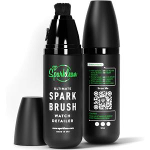 SPARKLEAN SparkBrush Watch Cleaning Brush + Diamond Ring Cleaning Kit Pre-Filled Solution 200+ Cleans Ammonia-Free pH-Balanced Steel Gold Ceramic Titanium Rubber Made in USA Since 2000