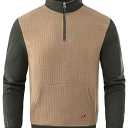 YuKaiChen Men's Long-Sleeve Quarter-Zip Casual Sweatshirt Square Pattern Armygreen/ Khaki 2XL