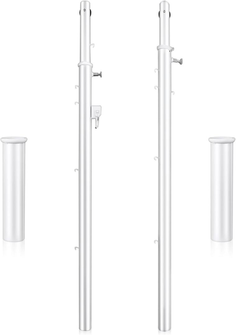 8 ft Adjustable Volleyball Poles Outdoor Badminton and Volleyball Post Iron Round Sport Telescopic Posts Replacement for Badminton Net, Ground Sleeves Included 