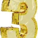 Gold Foil Number 3 Pinata for 3rd Birthday Party Decorations, Centerpieces, Anniversary Celebrations (Small, 11.1 x 2.9 x 16.1 in)